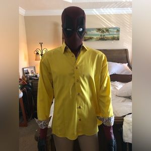 Jared Lang Shirt Mens L Yellow Flip Cuff Bandanna Tribal Button Up Long Sleeve